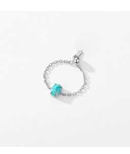 Detailed view of adjustable S925 silver ring featuring an oval blue opal on a link chain