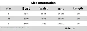 Detailed size guide table for sexy slim fit maxi dress showing bust waist and hip measurements