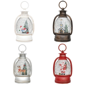 Christmas water lantern snow globe with Santa, Snowman, Church, and Reindeer designs