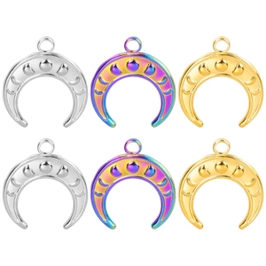 Stainless Steel Moon Pendant Crescent Charm With Moon Phase Pattern Vacuum 18K Gold Plated DIY Jewelry Making Accessory For Women