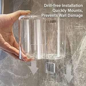 Wall-mounted transparent toothbrush holder and rinsing cup with drill-free installation