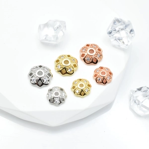 Hollow Flower Bead Caps Copper Cubic Zirconia Pave Spacer Beads For DIY Jewelry Making Bracelet Necklace Crafting