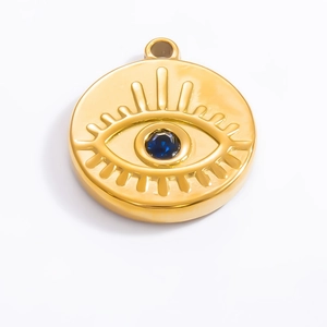 18k gold plated evil eye pendant with blue crystal for DIY jewelry making