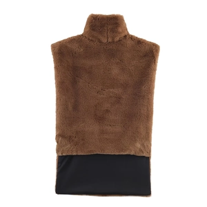 Haut sans manches en fausse fourrure pour femmes avec col montant et bordure noire