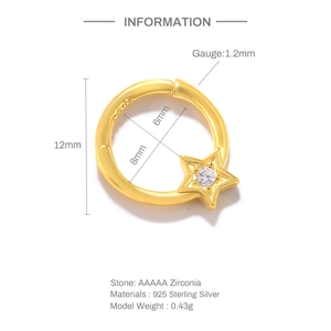 Gedetailleerde maattabel voor 925 sterling zilveren piercingring met zirconia
