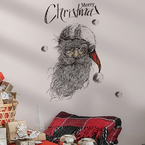 Detailed sketch-style Santa Claus wall decal with artistic Merry Christmas lettering