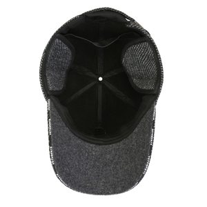 Men's winter baseball cap in dark grey wool with earflaps and warm thermal lining