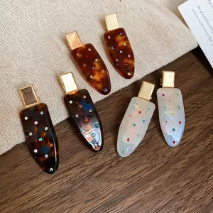Set of 6 vintage acrylic hair clips with rhinestones and tortoise shell patterns