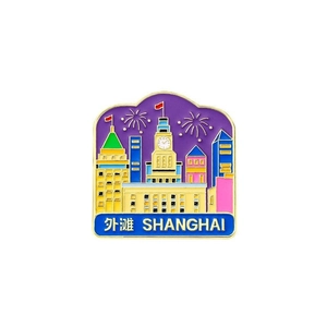 Enamel metal Shanghai The Bund landmark souvenir magnet with colorful fireworks design