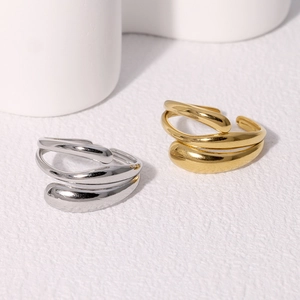 Stainless Steel Open Adjustable Ring For Women Minimalist Geometric Streamlined Fashion Polished Jewelry Non Fading
