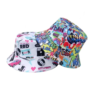 Retro 80s 90s Disco Graffiti Print Bucket Hat Polyester Streetwear Hip Hop Sun Hat For Men Women