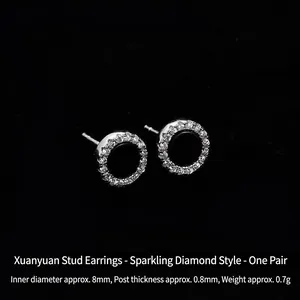 Pair of minimalist silver crystal hoop earrings with 8mm inner diameter for daily wear