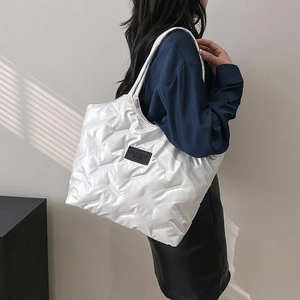 Borsa Tote Grande Capacità Borsa A Spalla In Nylon Trapuntato Imbottito Motivo Geometrico Leggero Borsa A Mano Minimalista