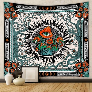 Psychedelic Mushroom Tapestry Wall Hanging Polyester Surrealist Moon Phases Bohemian Art Decor For Bedroom Living Room