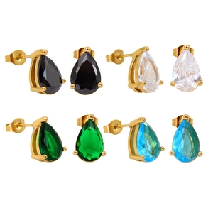 Pear-cut zirconia earrings in 18k gold plated stainless steel with multiple color options