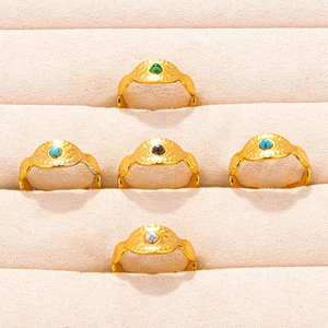 Set of five vintage gold 304 stainless steel shield rings with colorful gemstones
