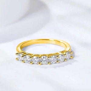 925 Sterling Silver Ring Moissanite Zirconia Seven Stone Row Elegant Versatile Minimalist Band Jewelry Women