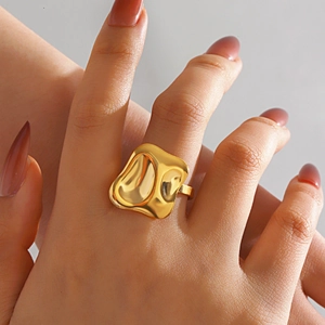 Irregular Lava Stainless Steel Ring For Women Hammered Geometric Open Adjustable Statement Jewelry Minimalist Ins Style