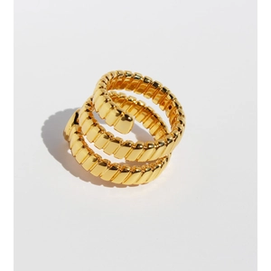 Gold triple-layer textured snake ring with water drop zircon in a minimalist design