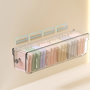 Wall-mounted clear six-grid storage box for underwear and socks with crystal handle