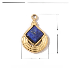 Détails des dimensions d'un pendentif en acier inoxydable doré et agate bleue 8x12mm