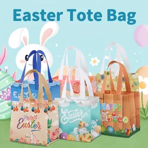 Sac Cadeau Joyeuses Pâques Tissu Non Tissé Laminé Réutilisable Pour Chasse Aux Œufs Faveurs De Fête Emballage Bonbons