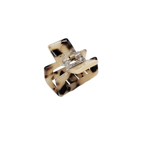 Elegant leopard print acetate hair claw clip with square design and gold spring
