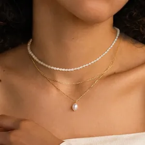 Artificial Baroque Pearl Multi-layer Necklace Stainless Steel Gold Clavicle Chain Vintage Style For Women Elegant Jewelry