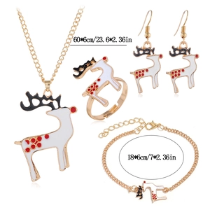 Christmas reindeer jewelry set including gold necklace, ring, bracelet and earrings