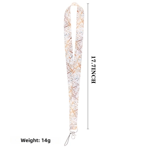 Detailed view of 17.7-inch marble pattern lanyard with silver metal lobster clasp and loop