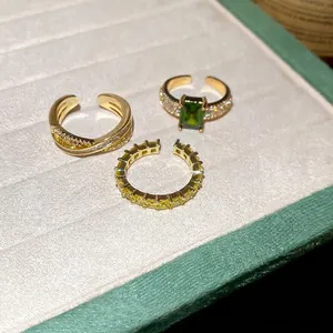 Luxury 18k gold plated emerald cut zircon ring set featuring three adjustable band styles