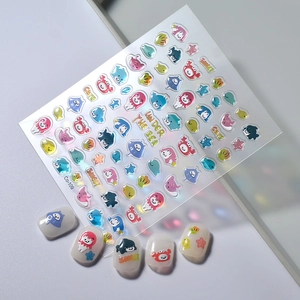 5D ocean theme nail stickers featuring cute crabs, starfish, and colorful fish motifs