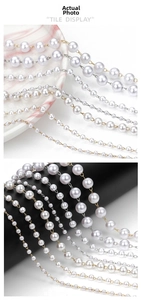 Macro detail of brass faux pearl chains in gold and silver for DIY jewelry making