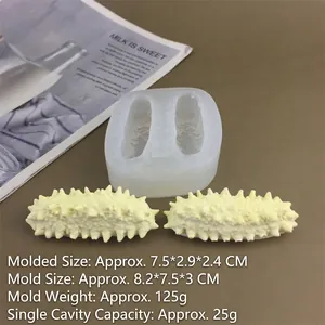 Detail of sea cucumber silicone mold with size specs and realistic texture results