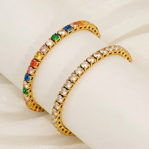 Bracelet De Tennis En Acier Inoxydable Or Femme Zircone Cubique Diamant Incrusté Réglable Bijoux Cadeau
