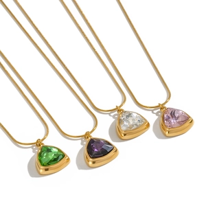 18K gold plated stainless steel necklaces with colorful triangle zircon pendants
