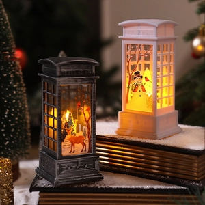 Detail of Christmas telephone booth lanterns with snowman and elk LED light scenes
