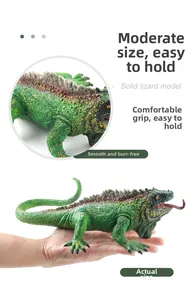 Detailed realistic green lizard toy with scales and spikes, held in hand for scale