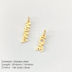 Polished 14K gold stainless steel MAMA and LOVE pendants for DIY jewelry making