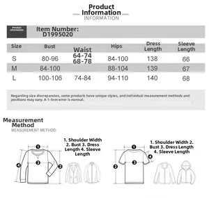 Size chart for deep V neck split long dress with S, M, L measurements in centimeters