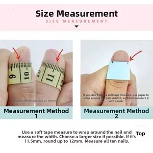 Detailed size measurement guide for handmade nails showing width measurement methods