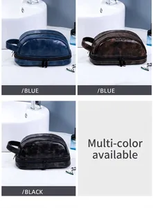 Dettaglio delle borse da toilette in pelle PU vintage con doppia cerniera in vari colori