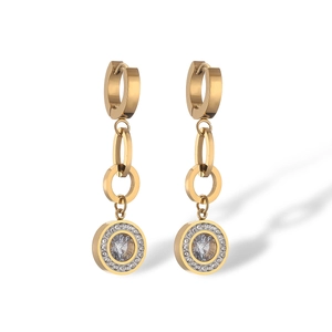 Elegant gold titanium steel geometric heart earrings with sparkling diamond inlays