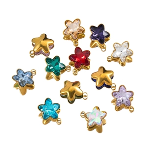 Star-shaped stainless steel pendant charms with colorful faceted crystals in gold plating