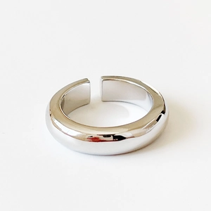 925 Sterling Silver Ring Minimalist High Polish Open Adjustable Wide Band Geometric Single Band For Women Elegant Style
