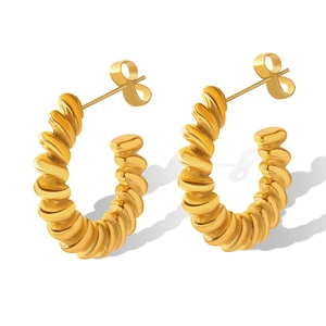 Classic gold plated titanium steel C-shaped croissant hoop earrings with twisted texture