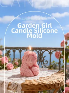 Close-up of a pink floral garden girl candle made from a detailed 3D silicone mold