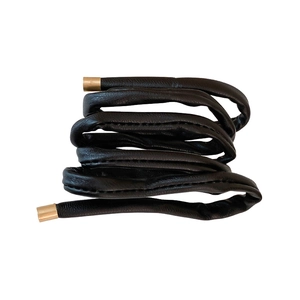 Minimalist black faux leather hair tie with elegant gold metal tips for women