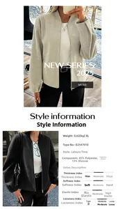 Tabella taglie e dettagli tessuto per gilet casual da donna con cerniera a maniche lunghe