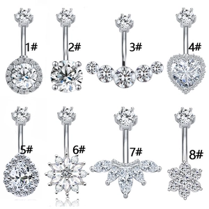 Belly Button Ring 316L Stainless Steel Cubic Zirconia Navel Piercing Jewelry Heart Water Drop Flower Styles